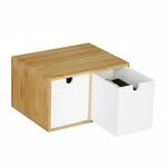 Relaxdays Schreibtisch Organizer Bambus MDF Wei&szlig; 2 Schubladen 14,5 cm x 24,5 cm x 20