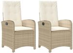 vidaXL Gartensessel mit Kissen 2 Stk. Verstellbar Beige Poly Rattan Stahl
