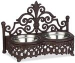 Relaxdays Futterbar Gusseisen Edelstahl Dunkelbraun Silber Rutschfest 23 cm x 31 cm x
