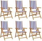 vidaXL Gartenst&uuml;hle Verstellbar 6 Stk Blau Wei&szlig; Stoff und Massivholz 3214554