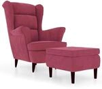 vidaXL Ohrensessel mit Hocker Weinrot Samt 3115936