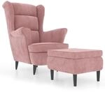 vidaXL Ohrensessel mit Hocker Rosa Samt 3115935