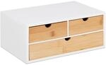 Relaxdays Schreibtisch Organizer Bambus MDF Wei&szlig; Natur 3 Schubladen 14 cm x 33 cm x