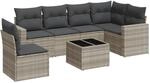 vidaXL 7-Tlg Garten-Sofagarnitur mit Kissen Hellgrau Poly Rattan 3219032