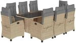 vidaXL 9-Tlg Garten-Essgruppe mit Kissen Beigemischung Poly Rattan 3212696