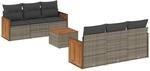 vidaXL 7-Tlg Garten-Sofagarnitur mit Kissen Grau Poly Rattan 3227474