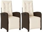 vidaXL Gartensessel mit Fu&szlig;teil 2 Stk Verstellbar Braun Poly Rattan 365194