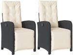 vidaXL Gartensessel mit Fu&szlig;teil 2 Stk Verstellbar Schwarz Poly Rattan 365192