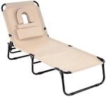 Costway Sonnenliege mit Gesichts&ouml;ffnung Klappbare Gartenliege Beige