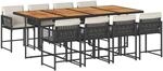 vidaXL 9-Tlg Garten-Essgruppe mit Kissen Schwarz Poly Rattan 3211467