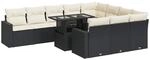 vidaXL 11-Tlg Garten-Sofagarnitur mit Kissen Schwarz Poly Rattan 3326387
