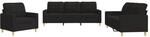 vidaXL 3-Tlg Sofagarnitur mit Kissen Schwarz Stoff 3201246