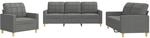 vidaXL 3-Tlg Sofagarnitur mit Kissen Dunkelgrau Stoff 3201243