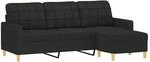 vidaXL 3-Sitzer-Sofa mit Hocker Schwarz 180 cm Stoff 3201005