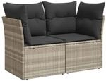 vidaXL Gartensofa mit Kissen 2-Sitzer Hellgrau Poly Rattan 366192