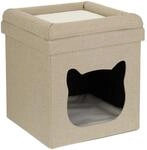 Relaxdays Katzenh&ouml;hle MDF Braun Wei&szlig; Zweist&ouml;ckig Faltbar mit 2 Kissen 44 cm x 40