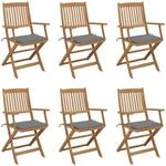 vidaXL Klappbare Gartenst&uuml;hle 6 Stk mit Kissen Massivholz Akazie 3065462