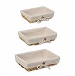 Relaxdays Brotkorb 3er Set Stroh Natur/Creme mit Stoffeinsatz