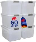Proregal Aufbewahrungsbox Mit Deckel 60L 6er Set Extra Gro&szlig; Rollen Transparent