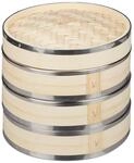 Relaxdays Dampfgarer Bambus Natur 3 Etagen 23 cm x 24 cm 1,2 kg