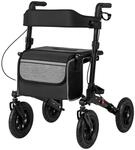 Costway Rollator mit Luftbereifung Faltbar 7-Fach H&ouml;henverstellbar Schwarz