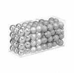 Relaxdays Weihnachtskugeln im 96er Set Kunststoff Silber Mit Aufbewahrungsbox 4 cm x