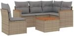 vidaXL 6-Tlg Garten-Sofagarnitur mit Kissen Beige Poly Rattan 3225982