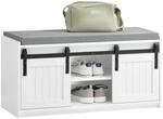 SoBuy Schuhbank mit Sitzfl&auml;che Sitzbank mit Stauraum Schuhregal 90x46x35cm Wei&szlig;