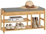 SoBuy Schuhbank mit Sitzfl&auml;che und Schubladen Sitzbank Natur Bambus FSR47-N
