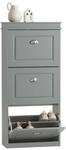 SoBuy Schuhkipper Schuhschrank mit 3 Klappen Schuhkommode Hellgrau FSR94-HG