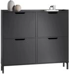 SoBuy Schuhschrank Schmal mit 4 Klappen Schuhkommode 100x91x19cm Schwarz FSR100-SCH