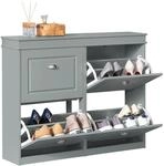 SoBuy Schuhschrank mit 4 Klappen Schuhkommode MDF Schuhregal 105x82x24cm Hellgrau