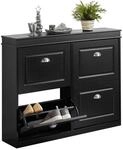 SoBuy Schuhschrank mit 4 Klappen Schuhkommode MDF Schuhregal 105x82x24cm Schwarz