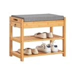 SoBuy Schuhbank mit Sitzkissen und Schublade Bambus Natur Bambus FSR49-N