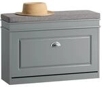 SoBuy Schuhkipper mit Sitzkissen und Klappe MDF Hellgrau FSR82-L-HG