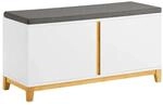 SoBuy Schuhbank mit Sitzfl&auml;che und Stauraum MDF Bambus Wei&szlig; FSR117-W