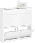 SoBuy Schuhschrank mit 4 Klappen Schuhkommode Schmal Schuhregal Wei&szlig; 98x95x19cm