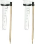 Relaxdays Regenmesser Kunststoff Holz Transparent Natur Schwarz 2er Set mit Stab 38