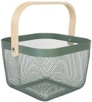 Relaxdays Aufbewahrungskorb mit Griff Metall Holz Mint Tragbar 17,5 cm x 26 cm x 24,5