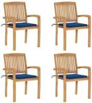 vidaXL Stapelbare Gartenst&uuml;hle mit Kissen 4 Stk Massivholz Teak 3073220