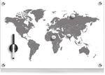 Zeller Memoboard Worldmap Glas 60 cm x 40 cm x 1,9 cm Wei&szlig;