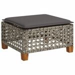 vidaXL Gartenhocker mit Kissen Grau 63,5x56x32 cm Poly Rattan