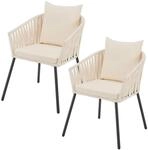 Juskys Rope St&uuml;hle 2er Set mit Sitz und R&uuml;ckenkissen Beige