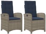 vidaXL Gartensessel mit Kissen 2 Stk Verstellbar Grau Poly Rattan 365175