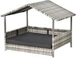PawHut Hundeh&uuml;tte PE Rattan Stahl Grau B69 x T98 x H70 cm