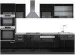 Vicco R-Line K&uuml;chenzeile Schwarz Hochglanz/Anthrazit 300 cm mit HochschrankAP Marmor