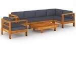 vidaXL 7-tlg Garten-Lounge-Set mit Dunkelgrauen Auflagen Akazienholz Modell 1