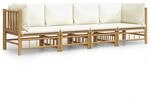 vidaXL 4-tlg Garten-Lounge-Set mit CremeWei&szlig;en Kissen Bambus Modell 6