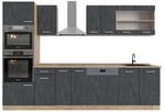 Vicco R-Line Komplettk&uuml;che Schwarz Beton/Goldkraft Eiche 300 cm AP Eiche ohne