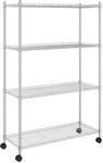 vidaXL Lagerregal mit 4 B&ouml;den und Rollen 90x35x142 cm Chrome 200 kg 324627